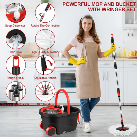 EverFix SpinMop Pro 360 – Spin Mop & Bucket Set with 4 Microfiber Heads
